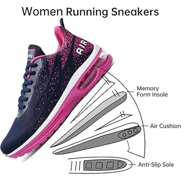 Mehoto Womens Size 9 Navy Pink Lace Up Air Cushioned Athletic Running Shoes - Picture 4 of 7